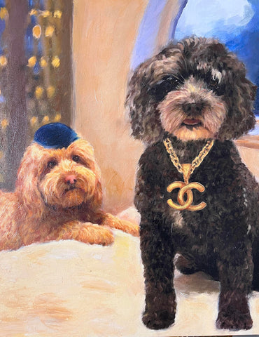 Regina’s dog Hanukkah painting, hanukkah doodle, hanukkah for dogs, hanukkah dogs painting