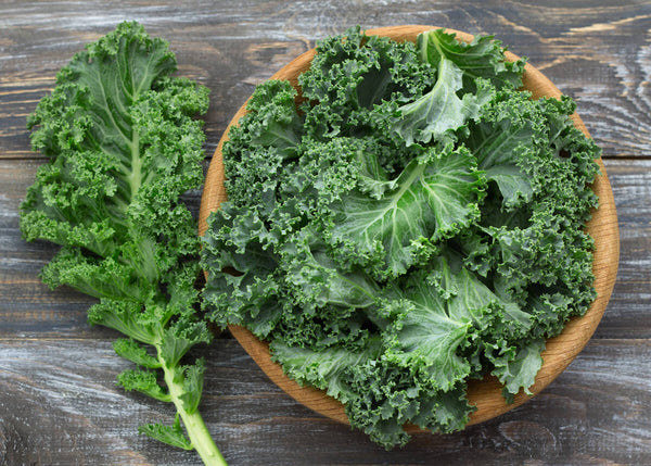 Can dogs eat kale: kale leaves in a wooden bowl